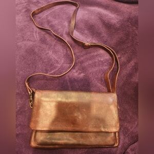 Elegant Brown Genuine Leather Crossbody Bag. Excellent Condition.